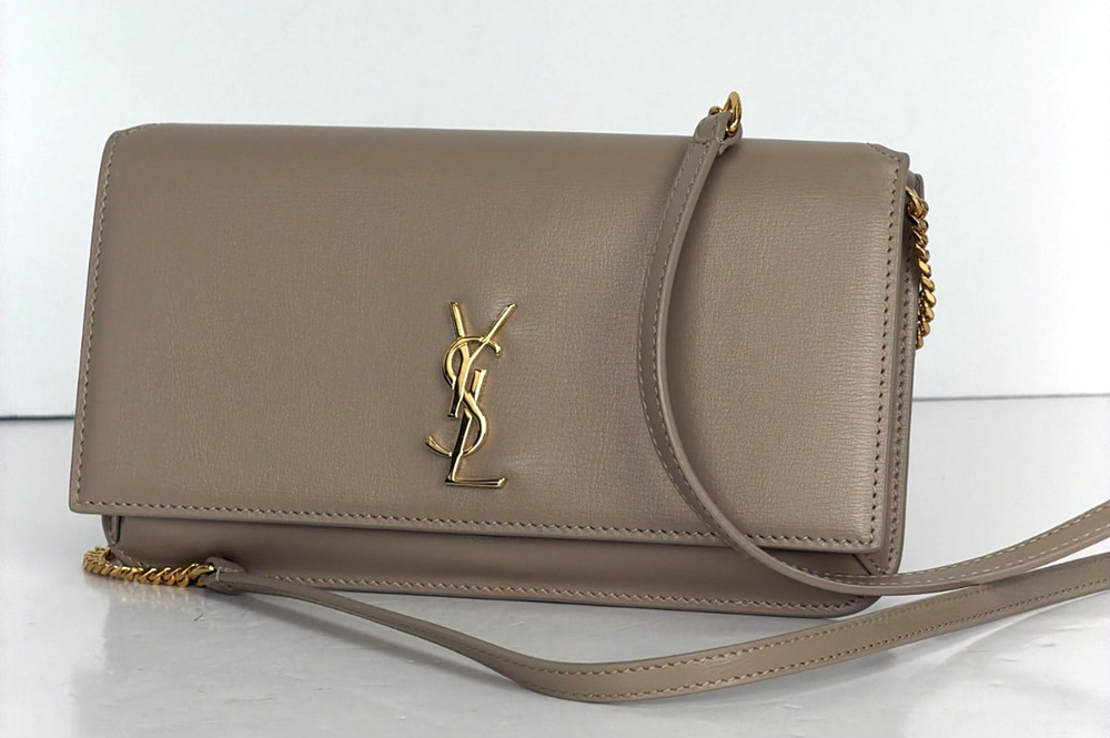 Saint Laurent Cassandre Phone Holder with Strap in Dark Beige Smooth Leather S13